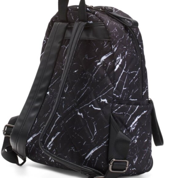 NWT SOL & SELENE Nylon Motivator Quilted Black Marble Printed Large Backpack